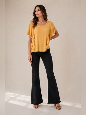 💛 Wild Pearl Burnout Ruffle Sleeve Tee Top NWT Size S